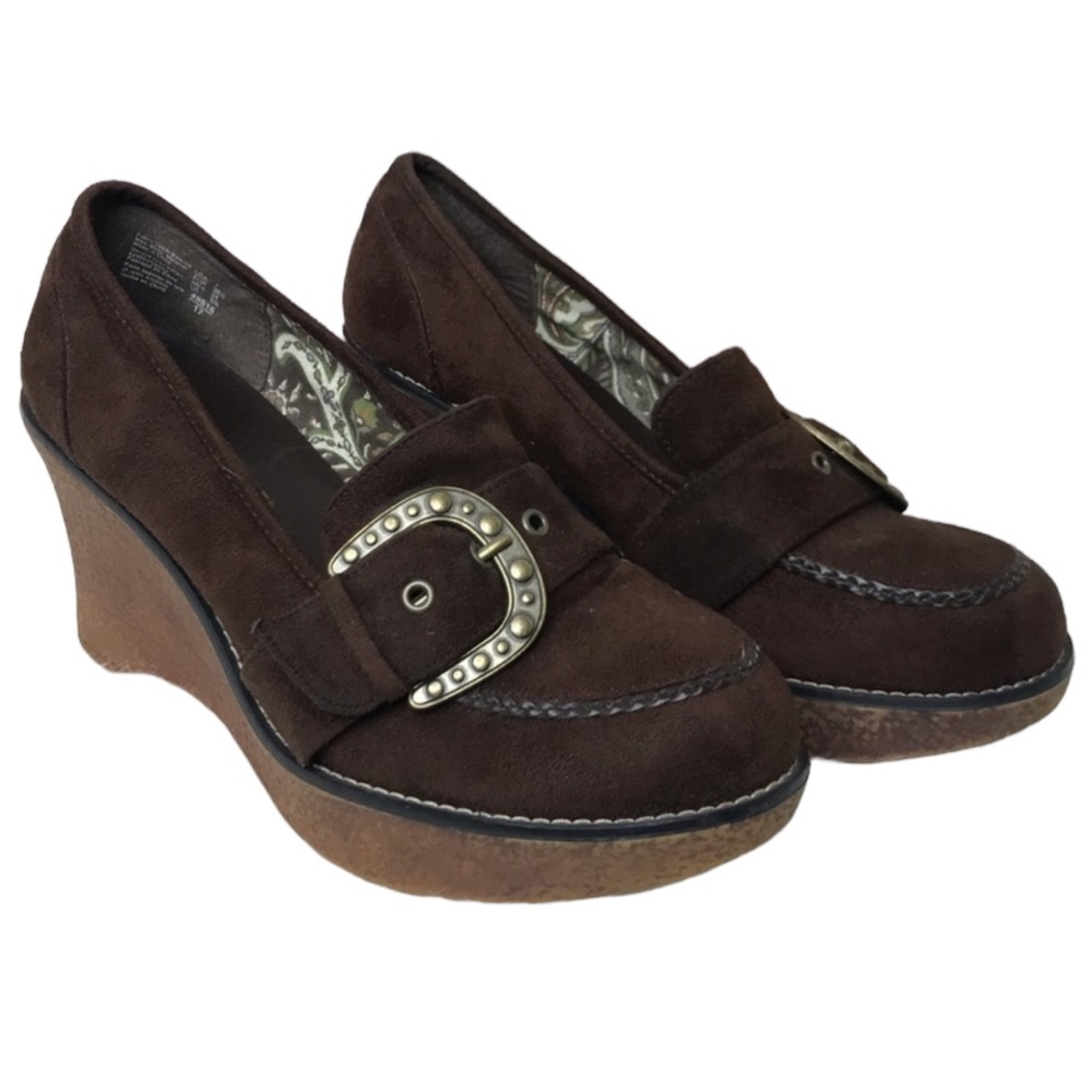 Vintage Brown Suede Platform Wedge Slip On